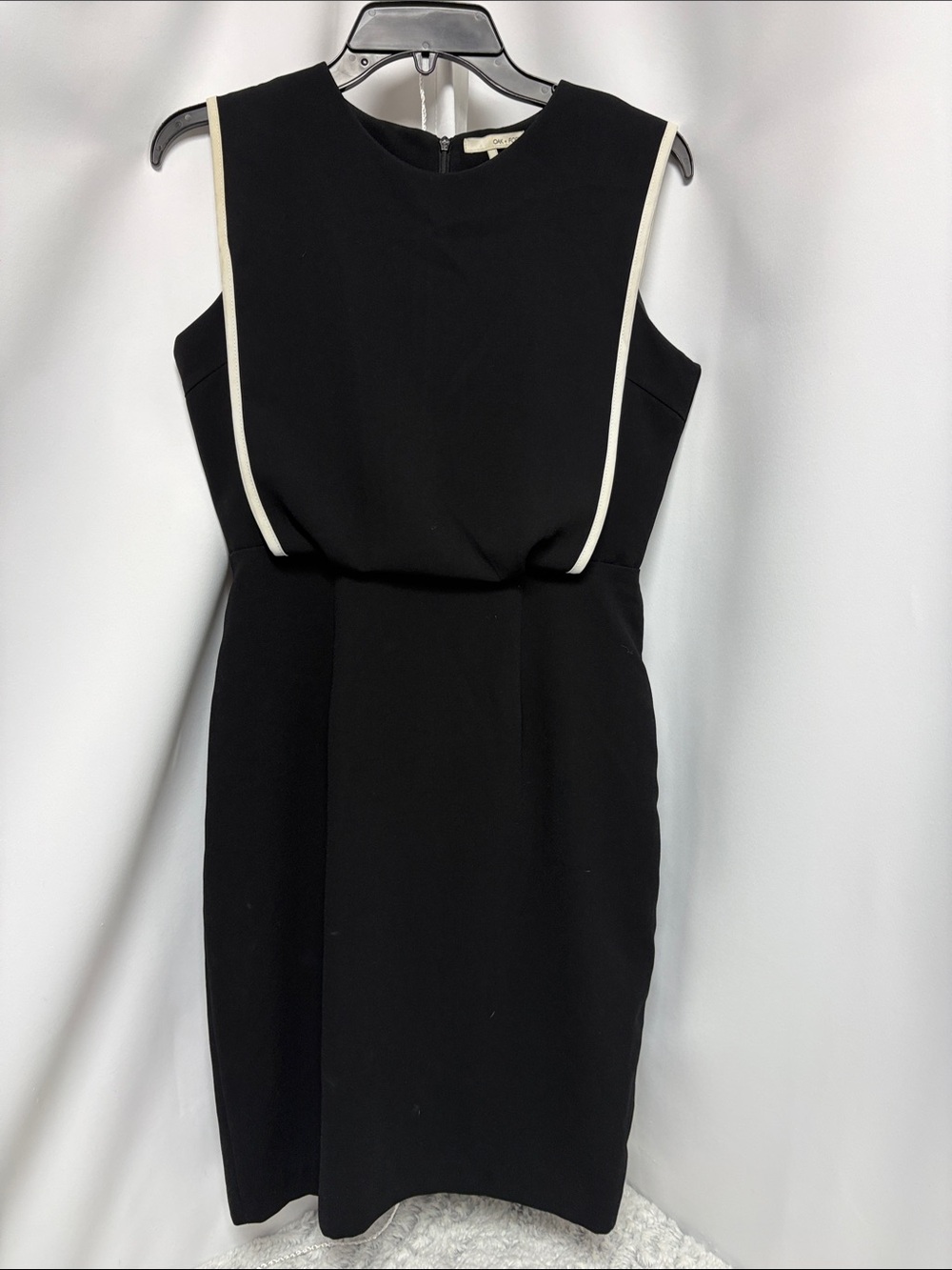 OAK + FORT Black Midi Dress with Cream Piping